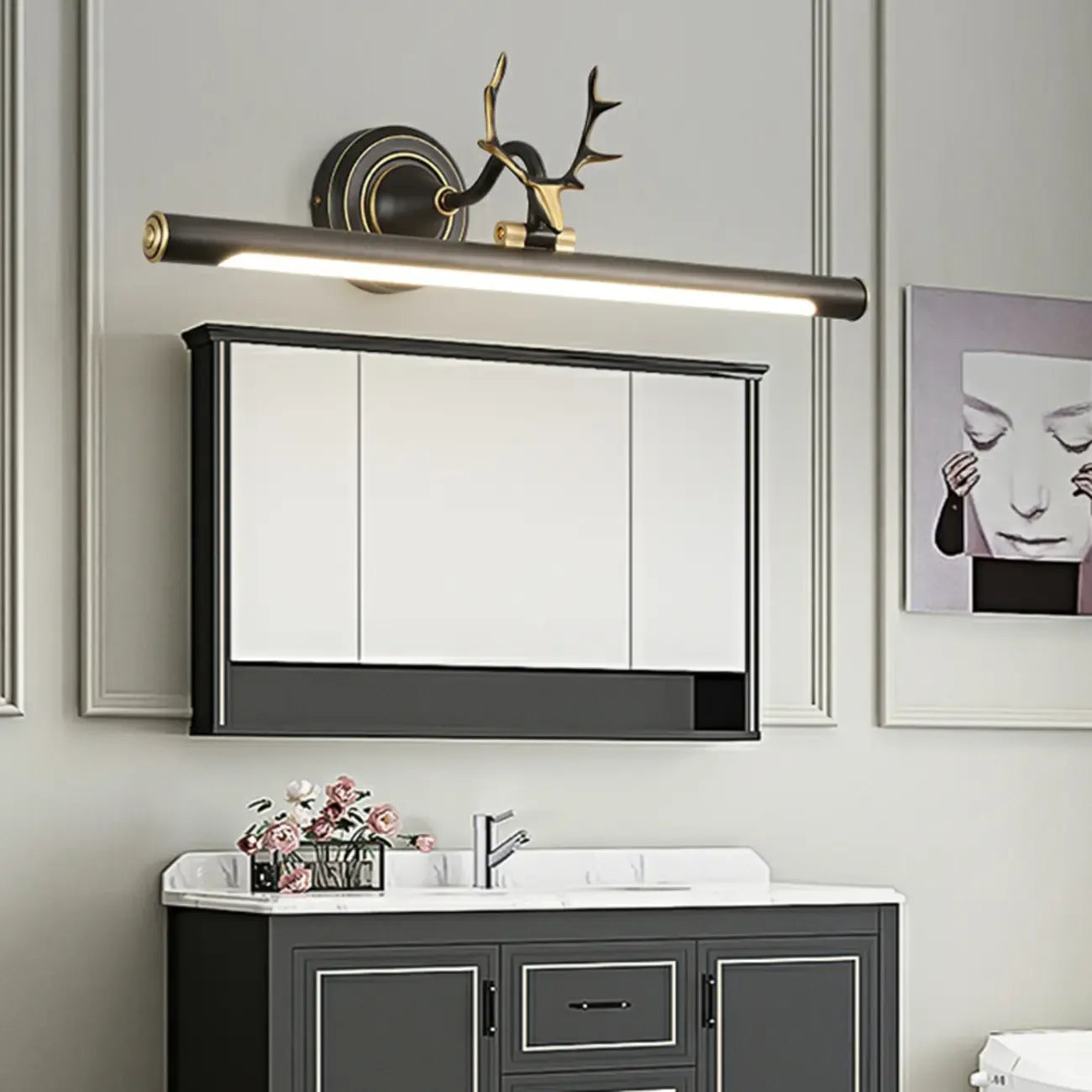 Applique murale LED tubulaire en forme de bois de cerf durable avec abat-jour en acrylique pour chambre