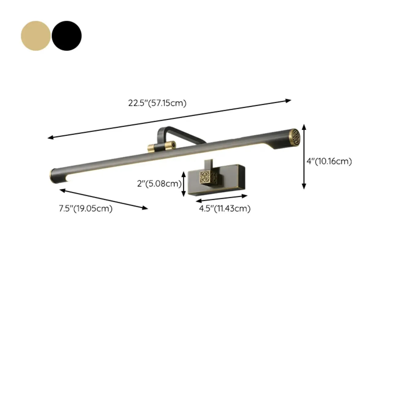 Applique murale tubulaire minimaliste avec bras doré réglable