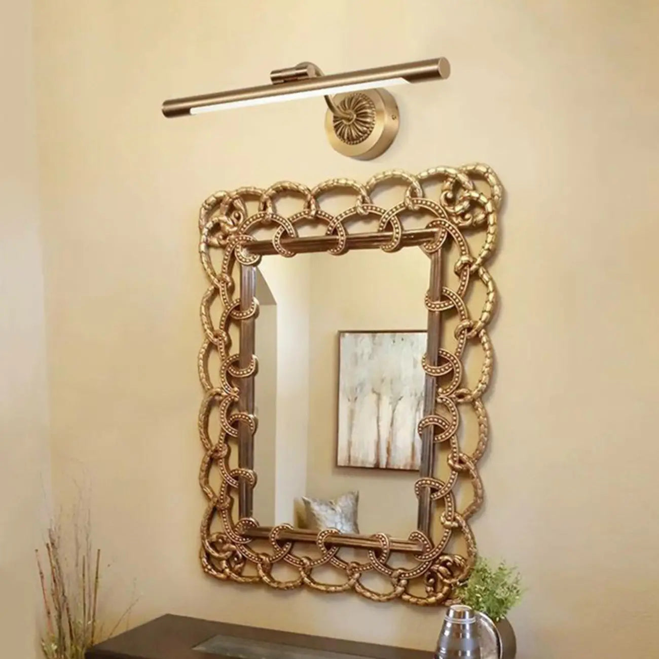 Applique murale élégante et luxueuse en laiton avec éclairage LED pour salle de bain