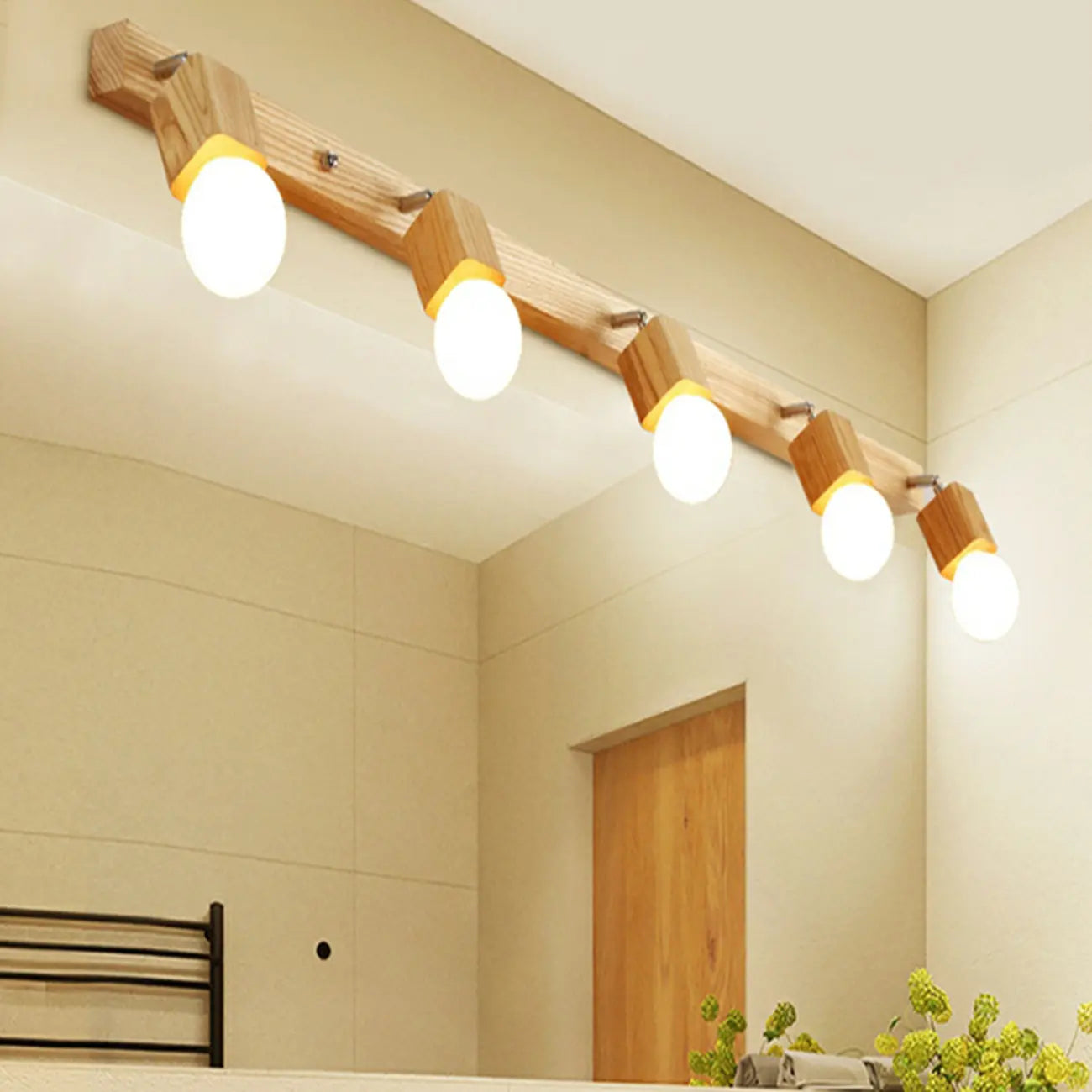 Applique murale moderne en bois à 3 lumières LED linéaires