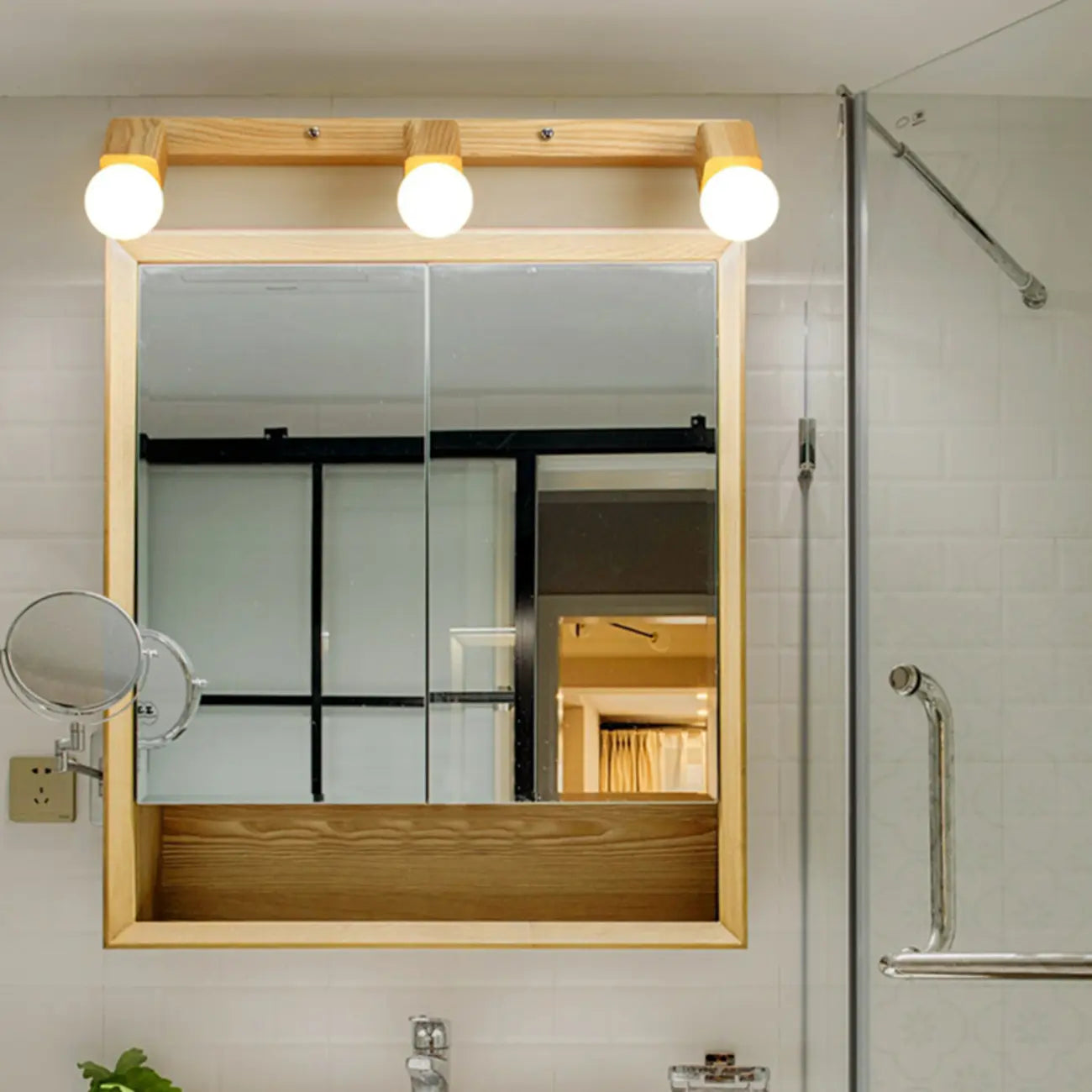 Applique murale moderne en bois à 3 lumières LED linéaires