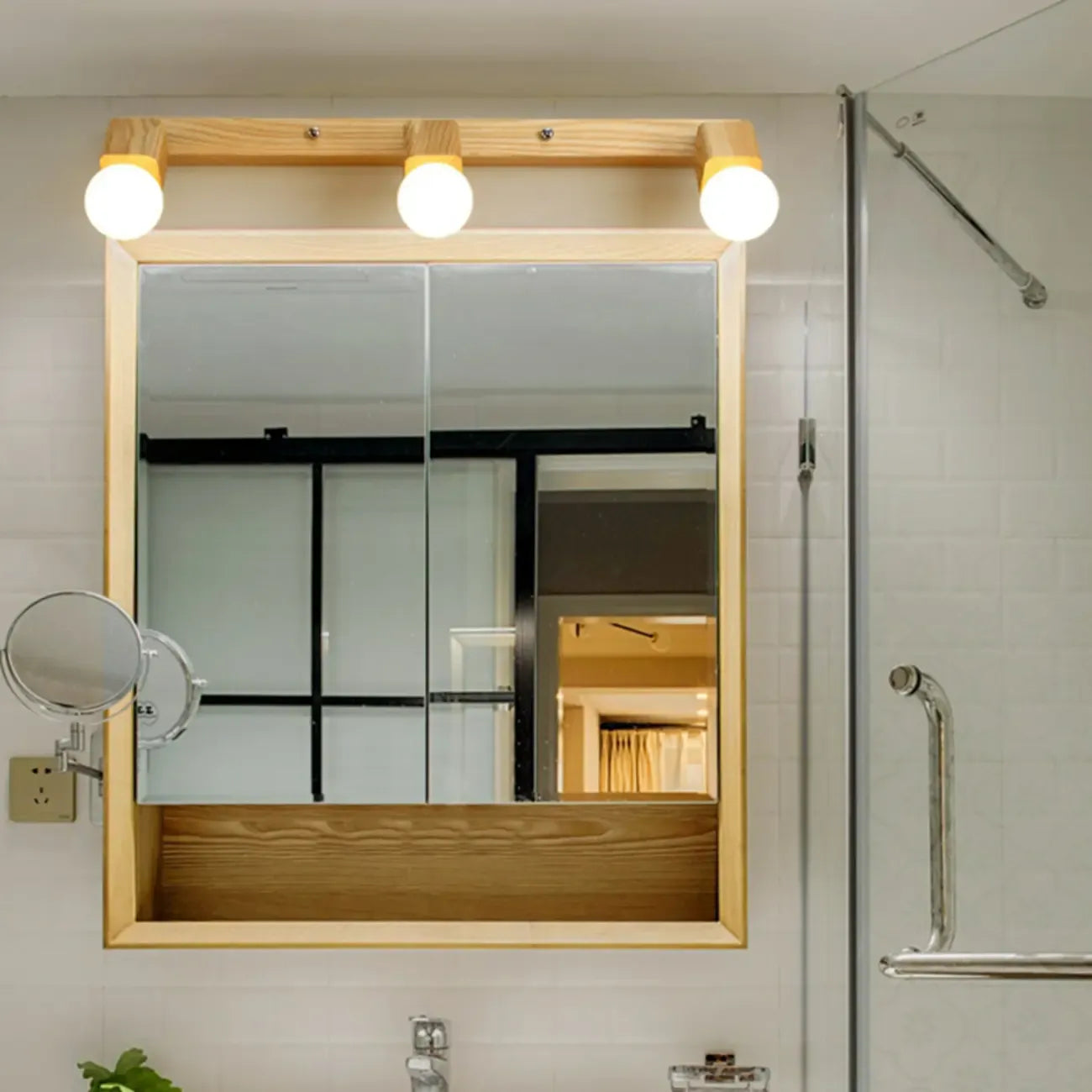 Applique murale moderne en bois à 3 lumières LED linéaires