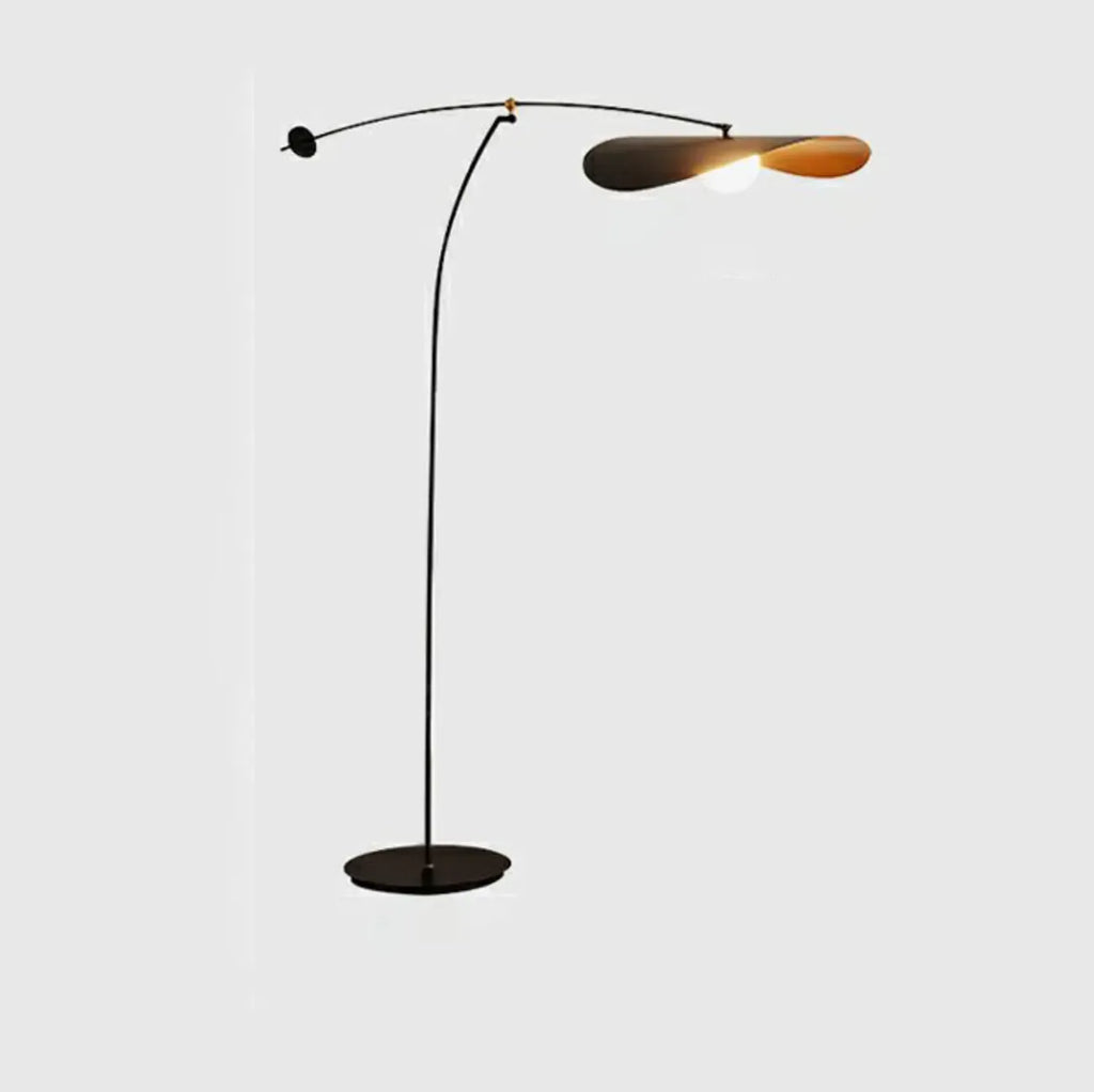 Lampadaire arqué moderne en métal noir et or de 63 pouces avec bras oscillant