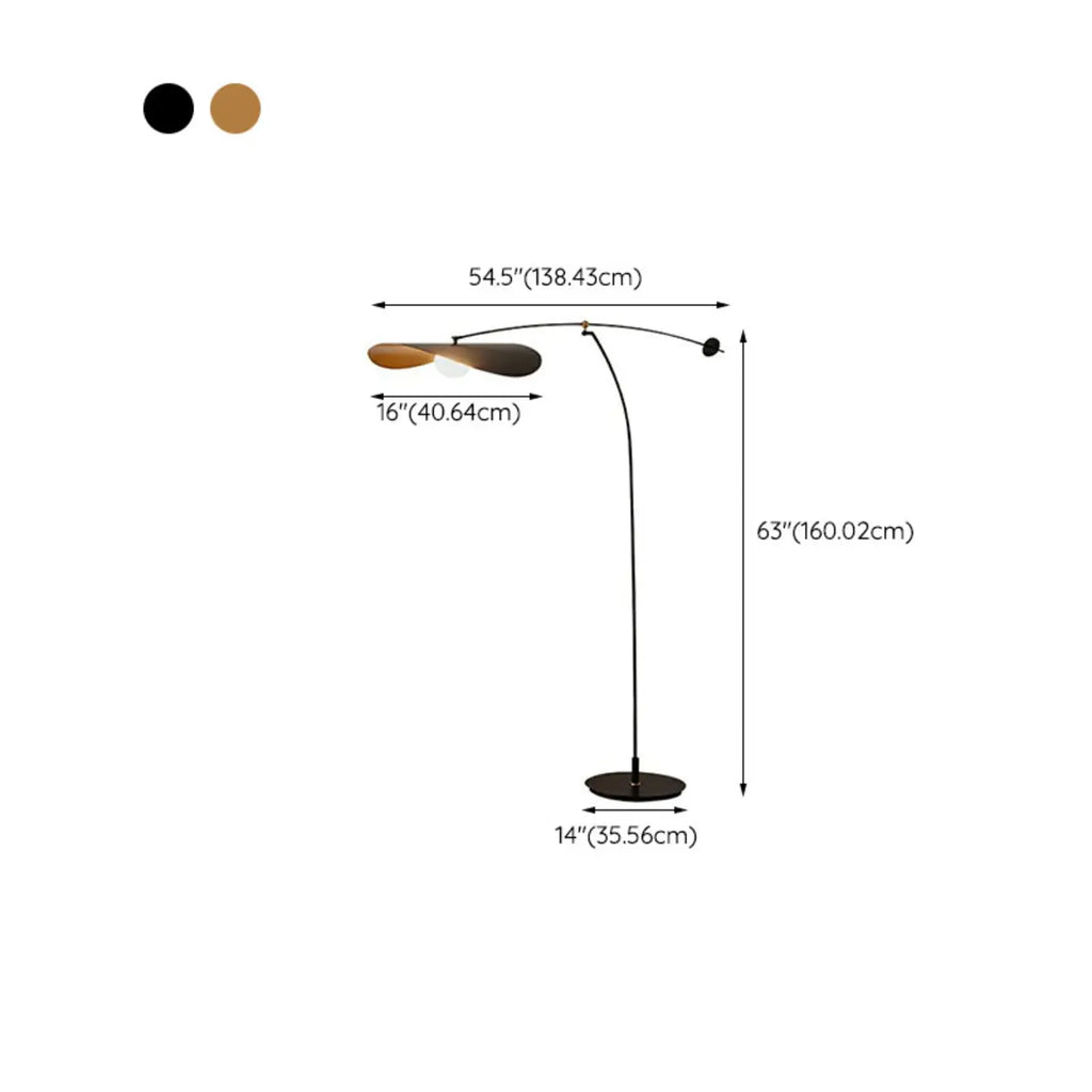 Lampadaire arqué moderne en métal noir et or de 63 pouces avec bras oscillant