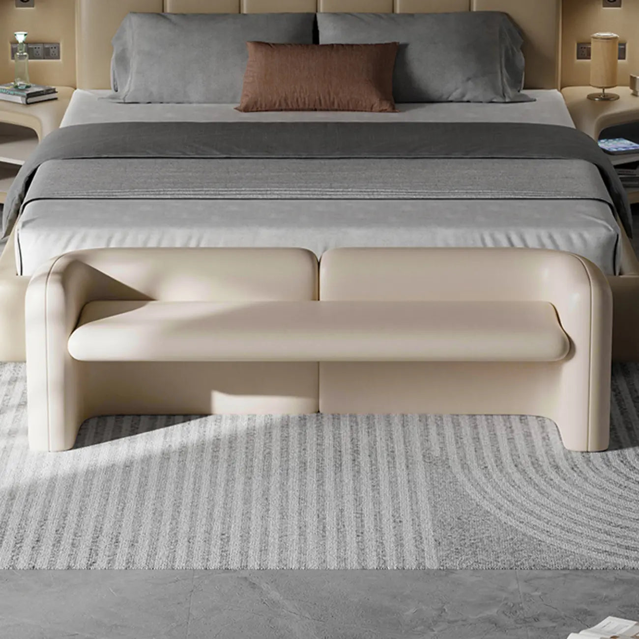Banc de chambre moderne rembourré en cuir véritable