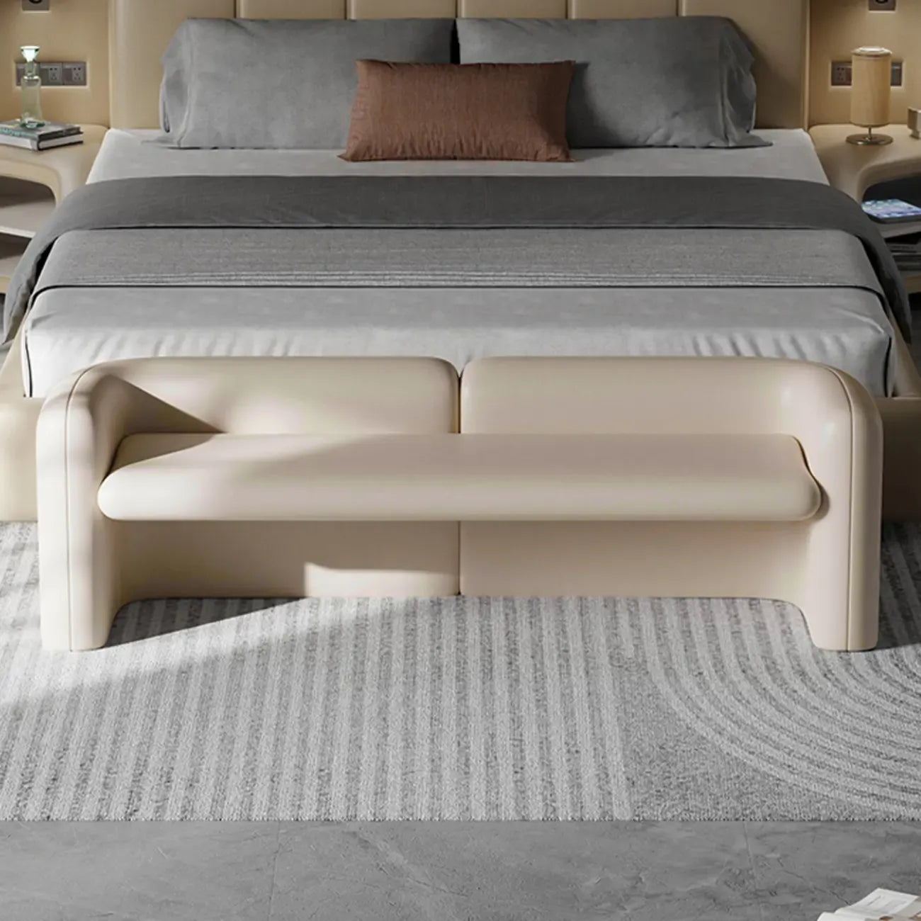 Banc de chambre moderne rembourré en cuir véritable