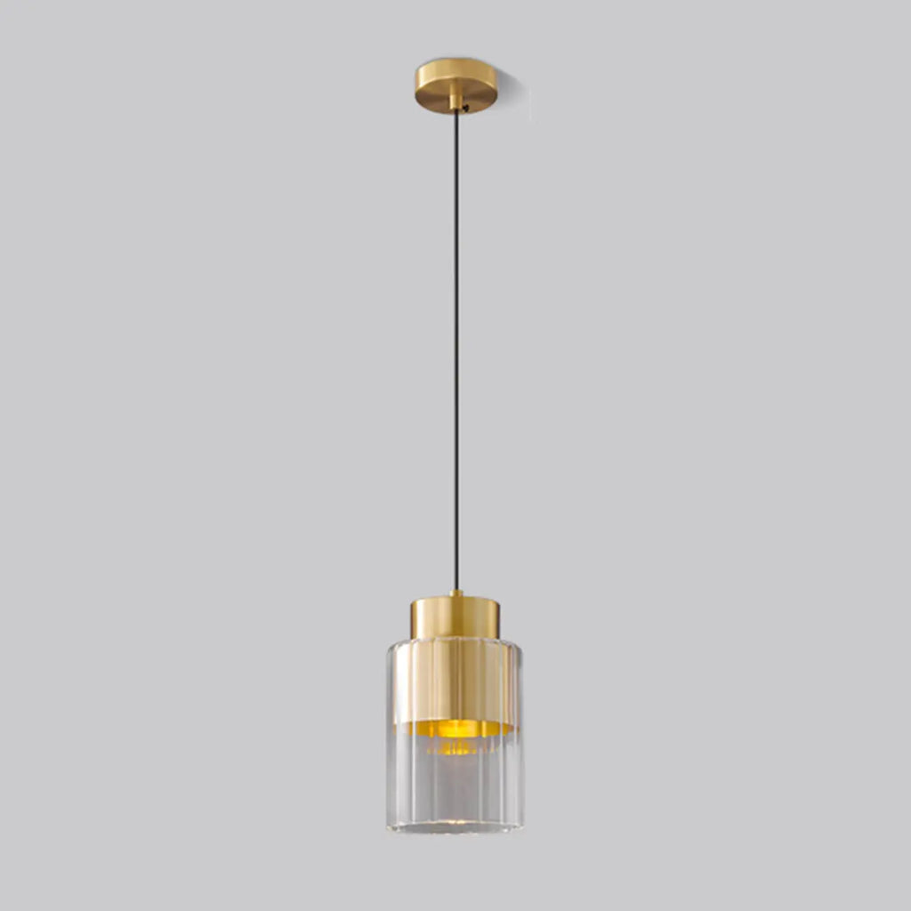 Suspension minimaliste cylindrique en laiton et verre transparent