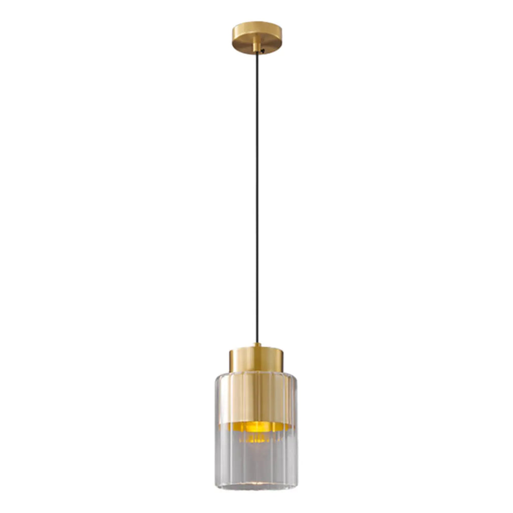 Suspension minimaliste cylindrique en laiton et verre transparent