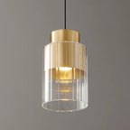 Suspension minimaliste cylindrique en laiton et verre transparent