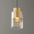 Suspension minimaliste cylindrique en laiton et verre transparent