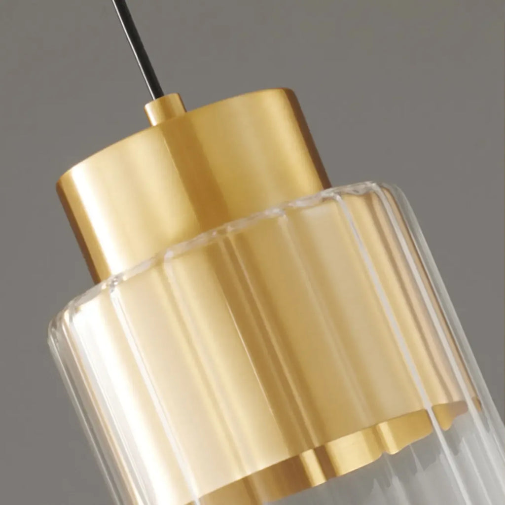 Suspension minimaliste cylindrique en laiton et verre transparent