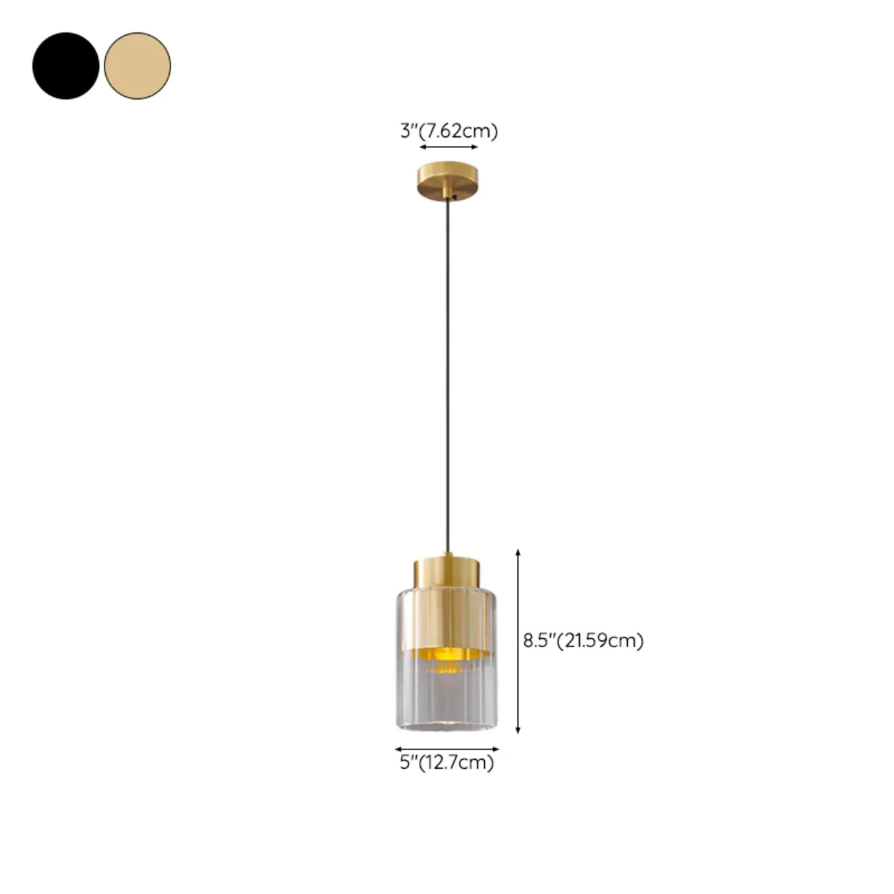 Suspension minimaliste cylindrique en laiton et verre transparent