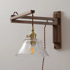 Applique da parete a braccio orientabile in legno vintage naturale con spina