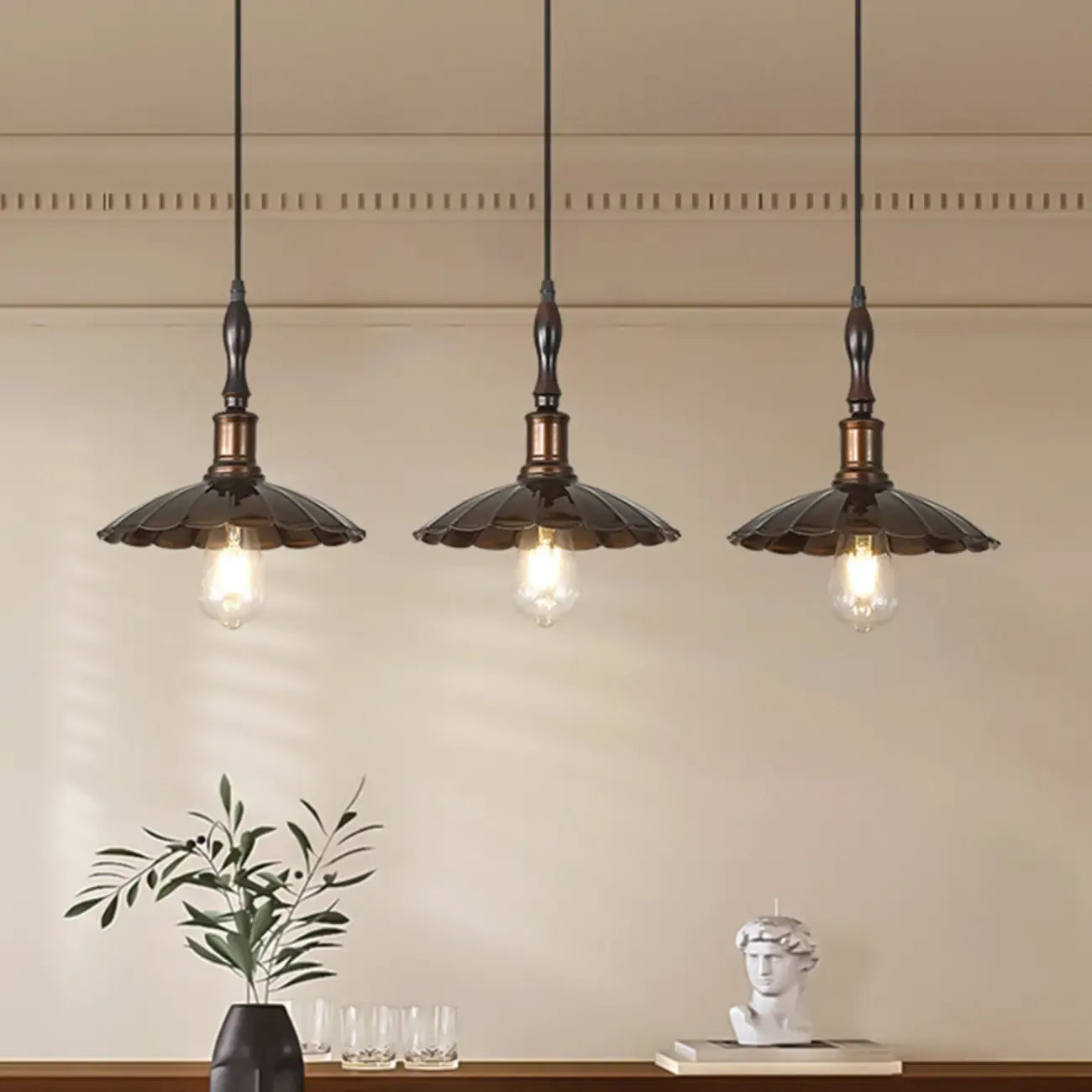 Suspension moderne rustique marron réglable pour îlot de cuisine