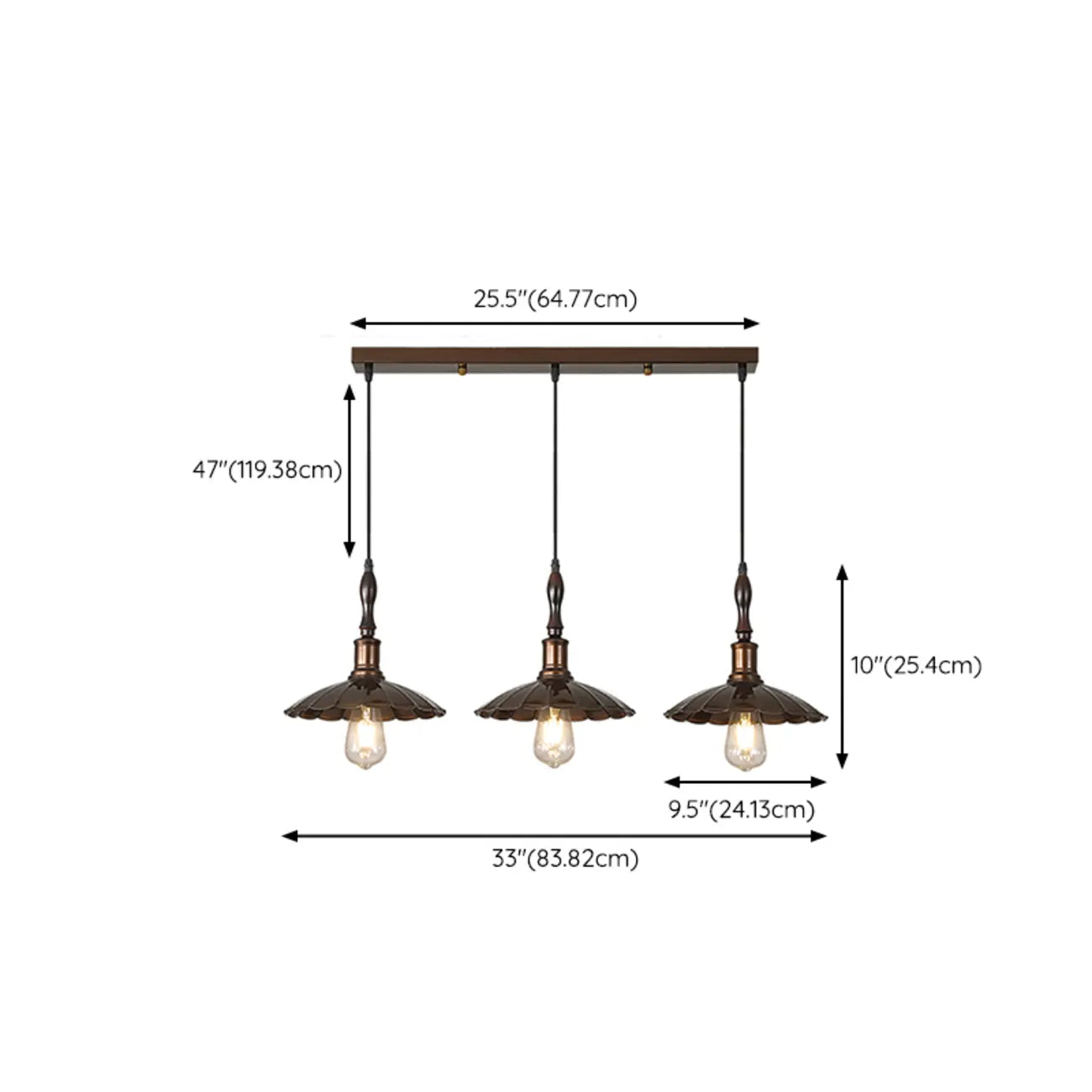 Suspension moderne rustique marron réglable pour îlot de cuisine