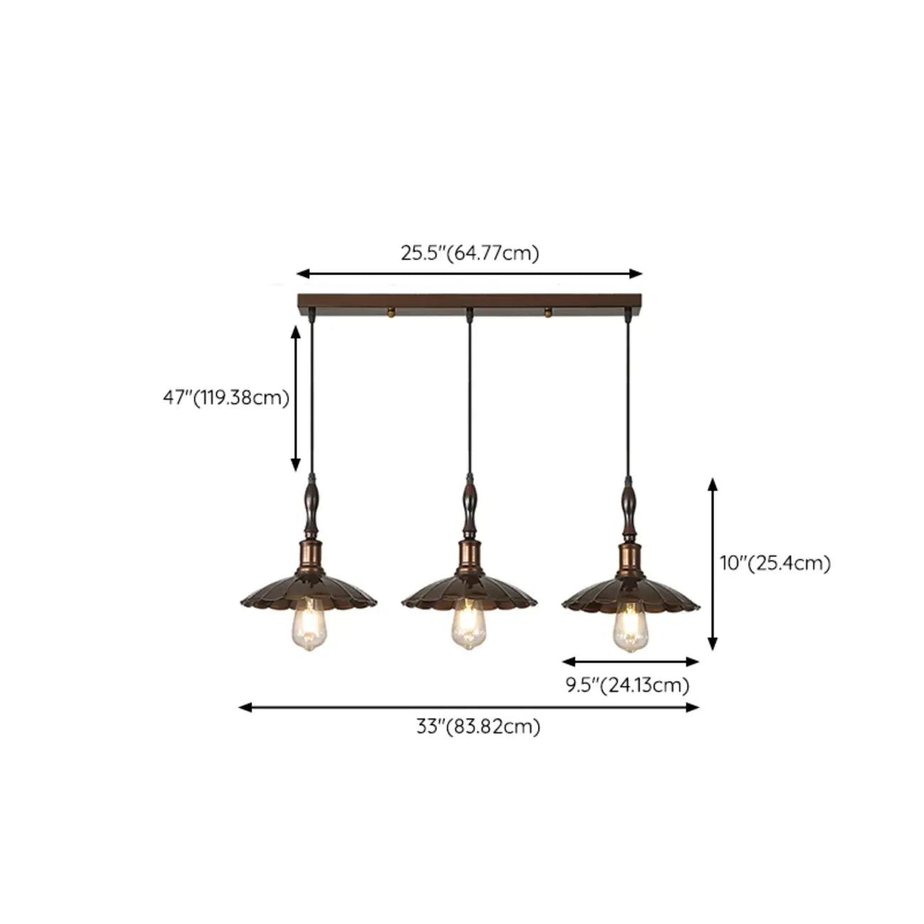 Suspension moderne rustique marron réglable pour îlot de cuisine