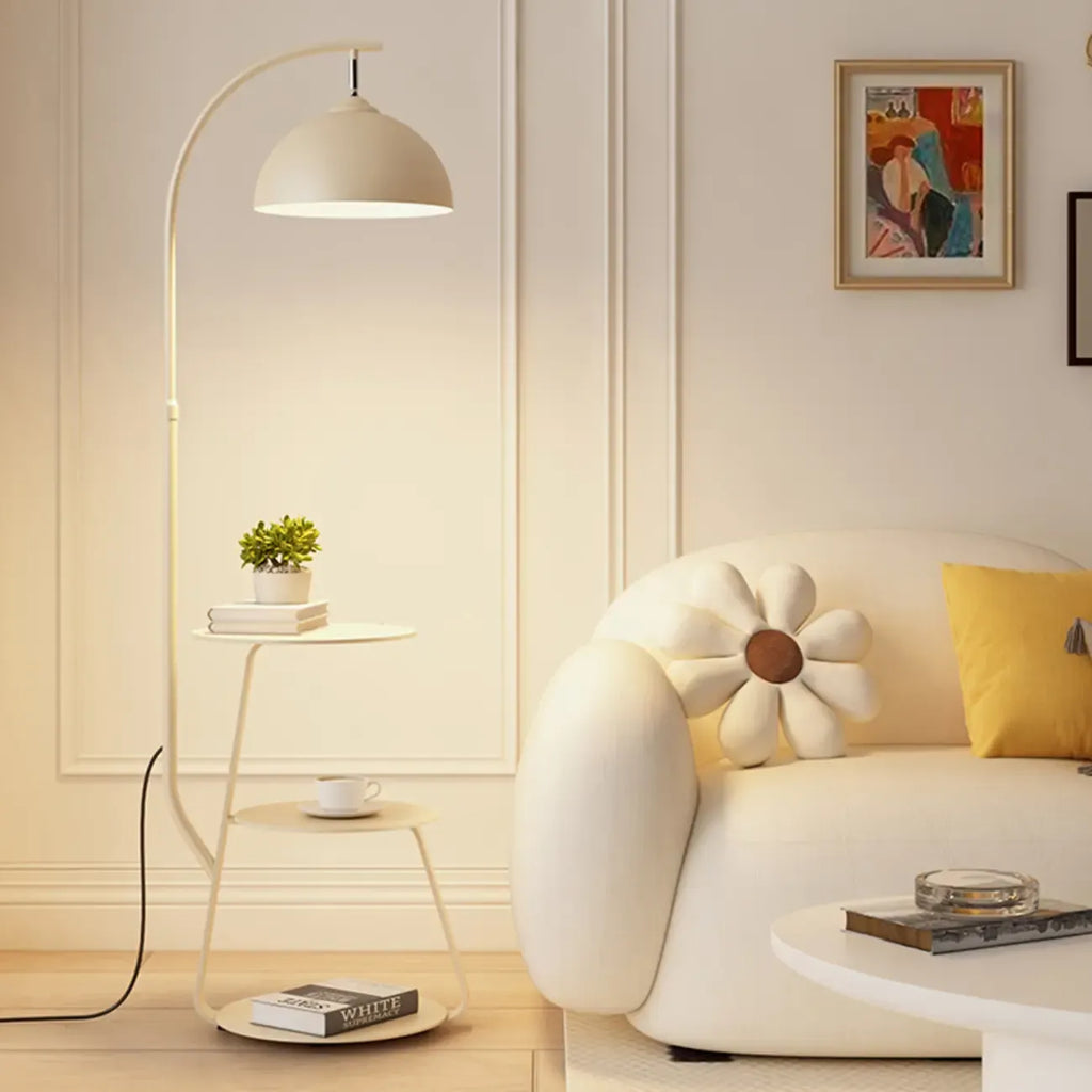 Lampada da terra ad arco con ripiano in ferro e ciotola color crema Arc Modern