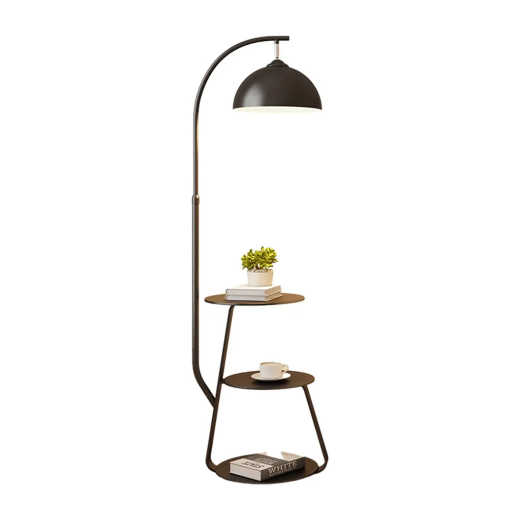 Lampada da terra ad arco con ripiano in ferro e ciotola color crema Arc Modern