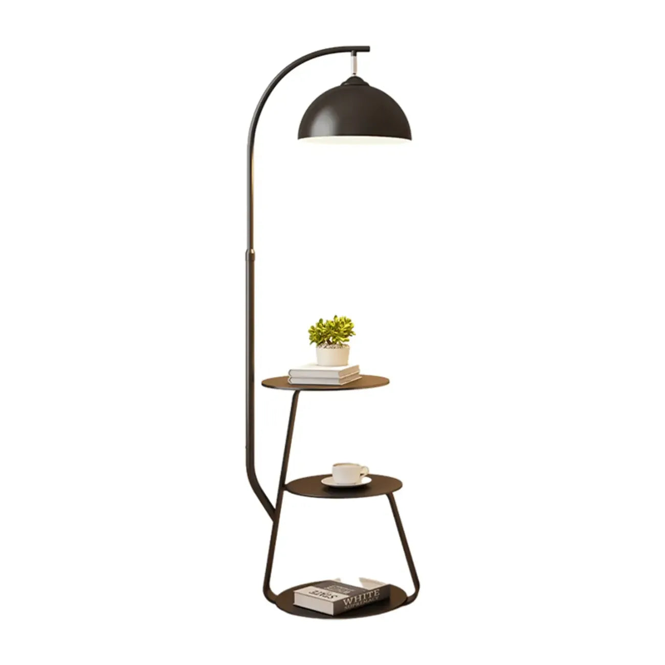 Lampada da terra ad arco con ripiano in ferro e ciotola color crema Arc Modern