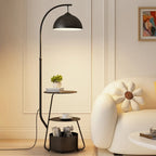 Lampada da terra ad arco con ripiano in ferro e ciotola color crema Arc Modern