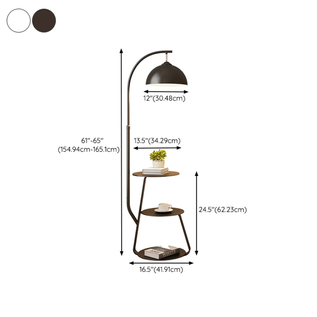 Lampada da terra ad arco con ripiano in ferro e ciotola color crema Arc Modern