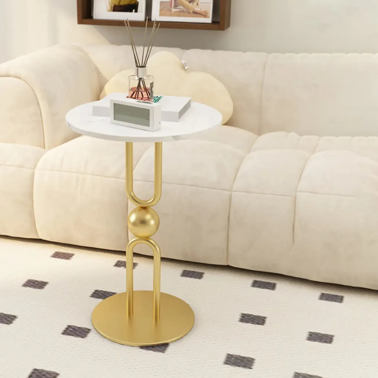 Table d'appoint ronde en métal noir brillant pour salon