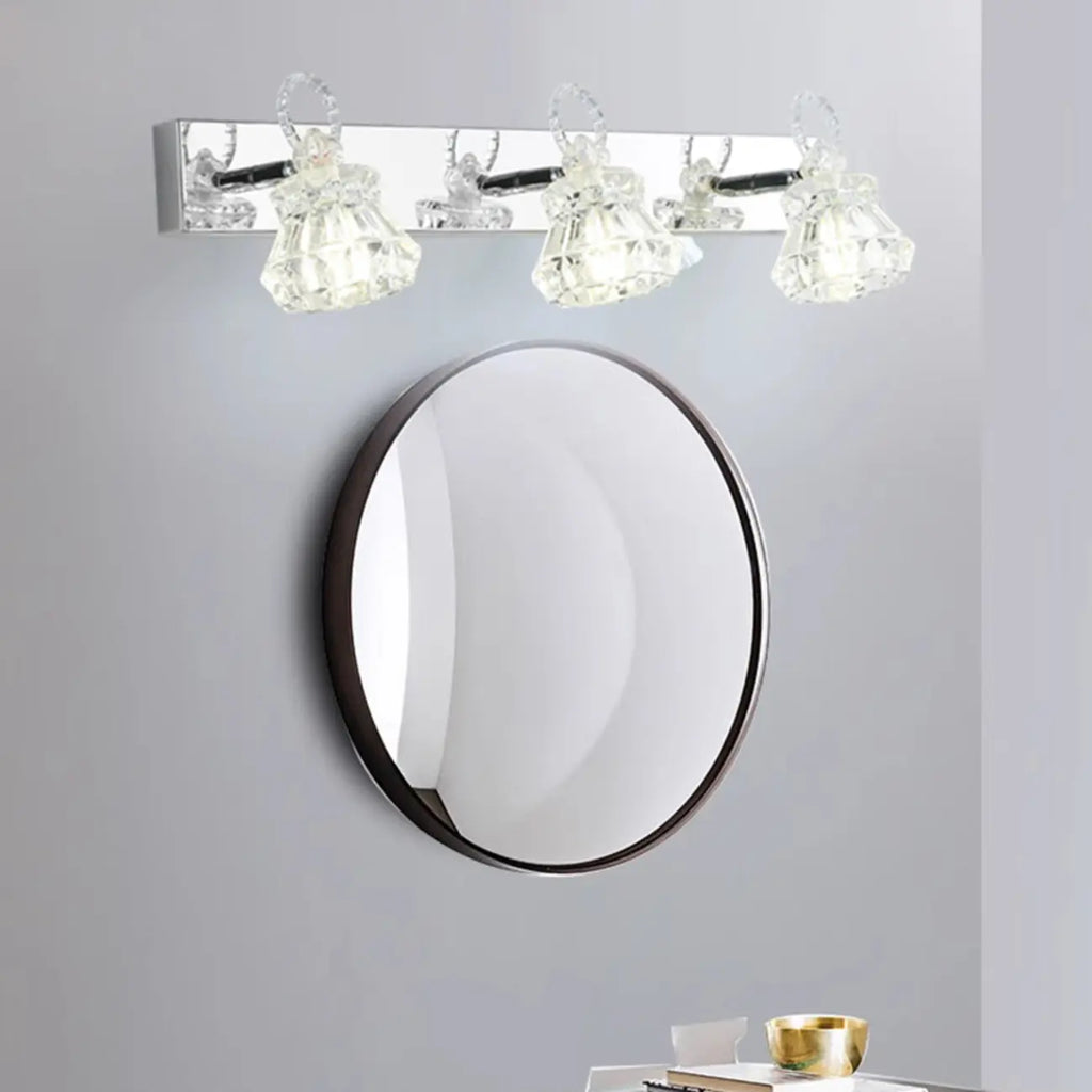 Applique murale de luxe argentée à 3 têtes avec verre transparent pour salle de bain