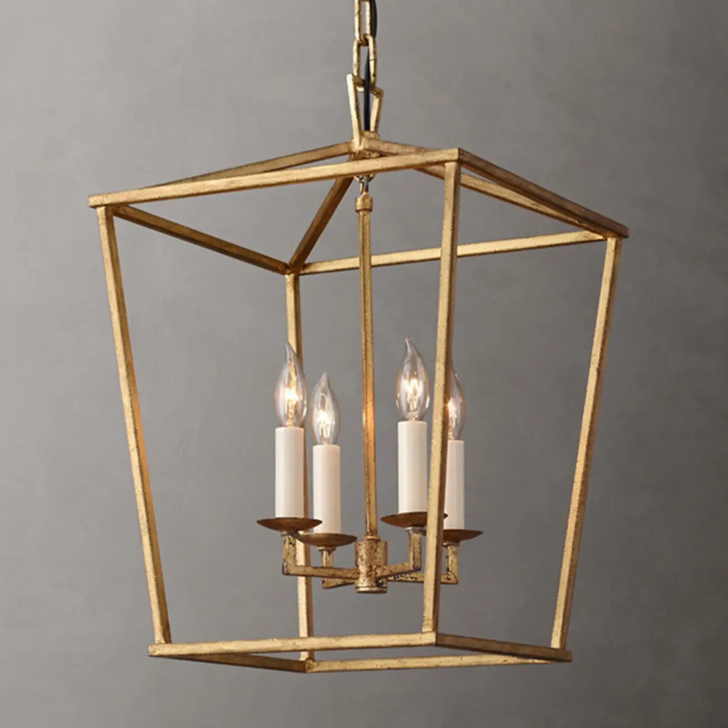 Lustre industriel réglable en métal avec lanterne et cage, type candélabre