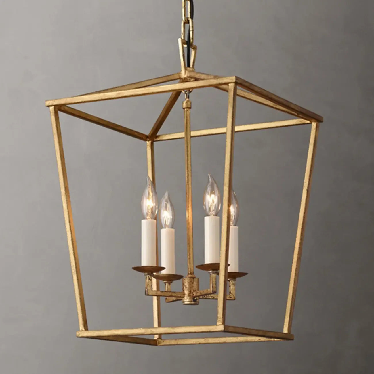 Lustre industriel réglable en métal avec lanterne et cage, type candélabre