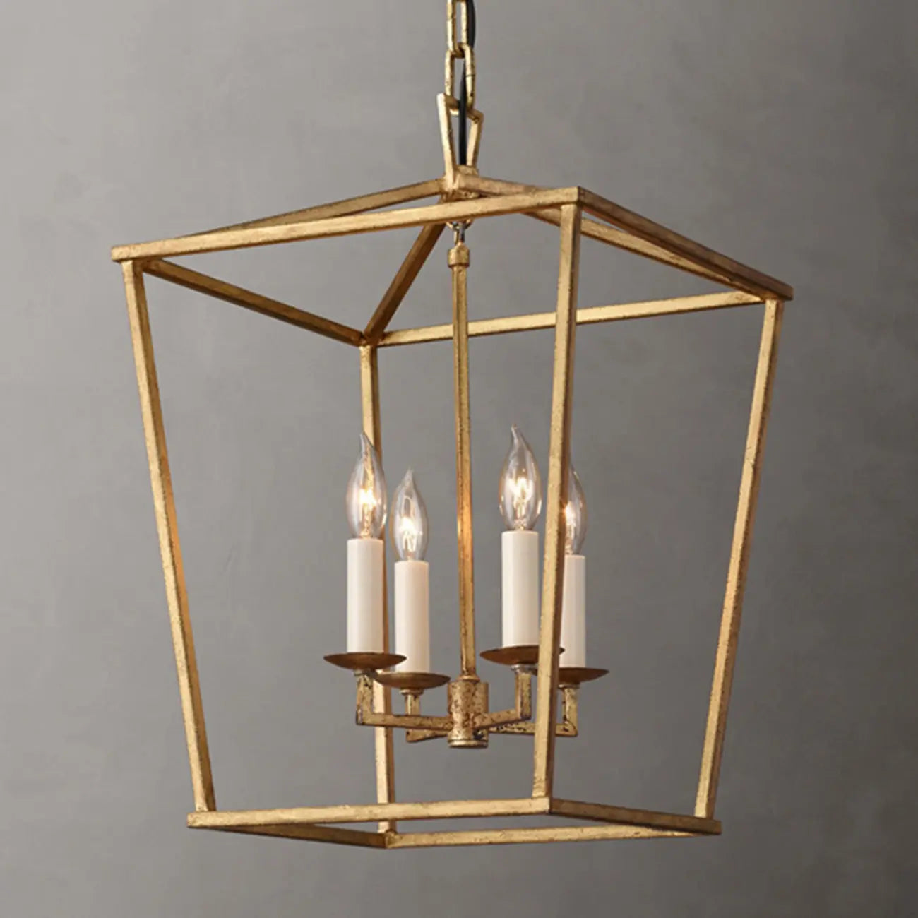 Lustre industriel réglable en métal avec lanterne et cage, type candélabre