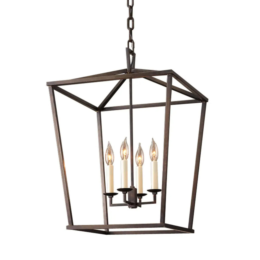 Lustre industriel réglable en métal avec lanterne et cage, type candélabre