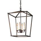 Lustre industriel réglable en métal avec lanterne et cage, type candélabre