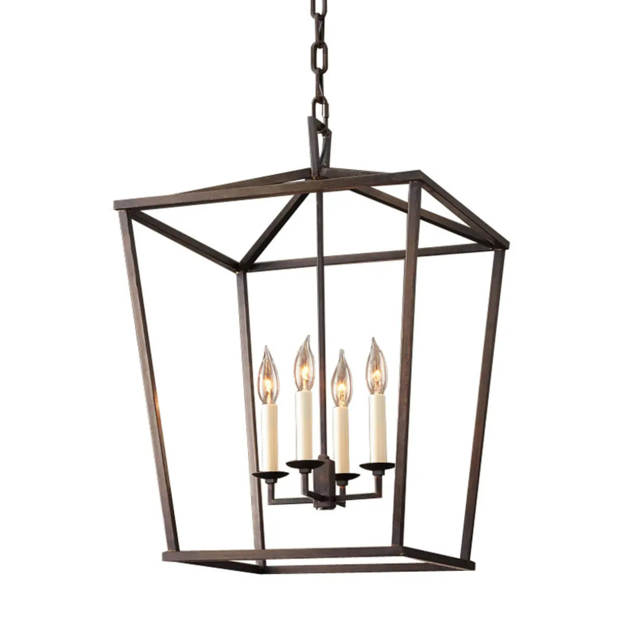 Lustre industriel réglable en métal avec lanterne et cage, type candélabre