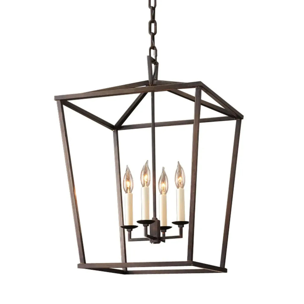 Lustre industriel réglable en métal avec lanterne et cage, type candélabre