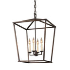 Lustre industriel réglable en métal avec lanterne et cage, type candélabre