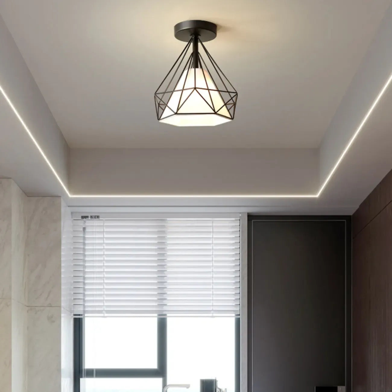 Plafonnier semi-encastré moderne en métal à motif losange pour couloir