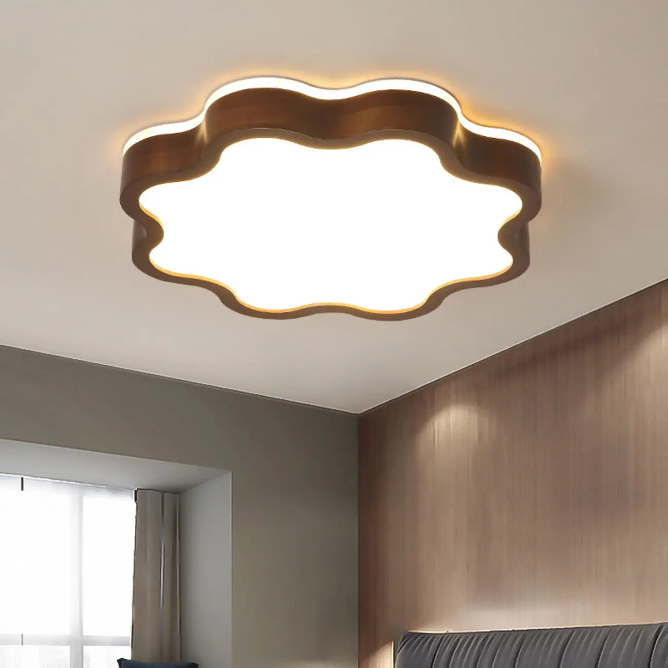 Plafonnier LED encastré en bois de noyer à motif floral