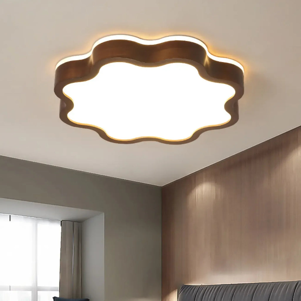 Plafonnier LED encastré en bois de noyer à motif floral