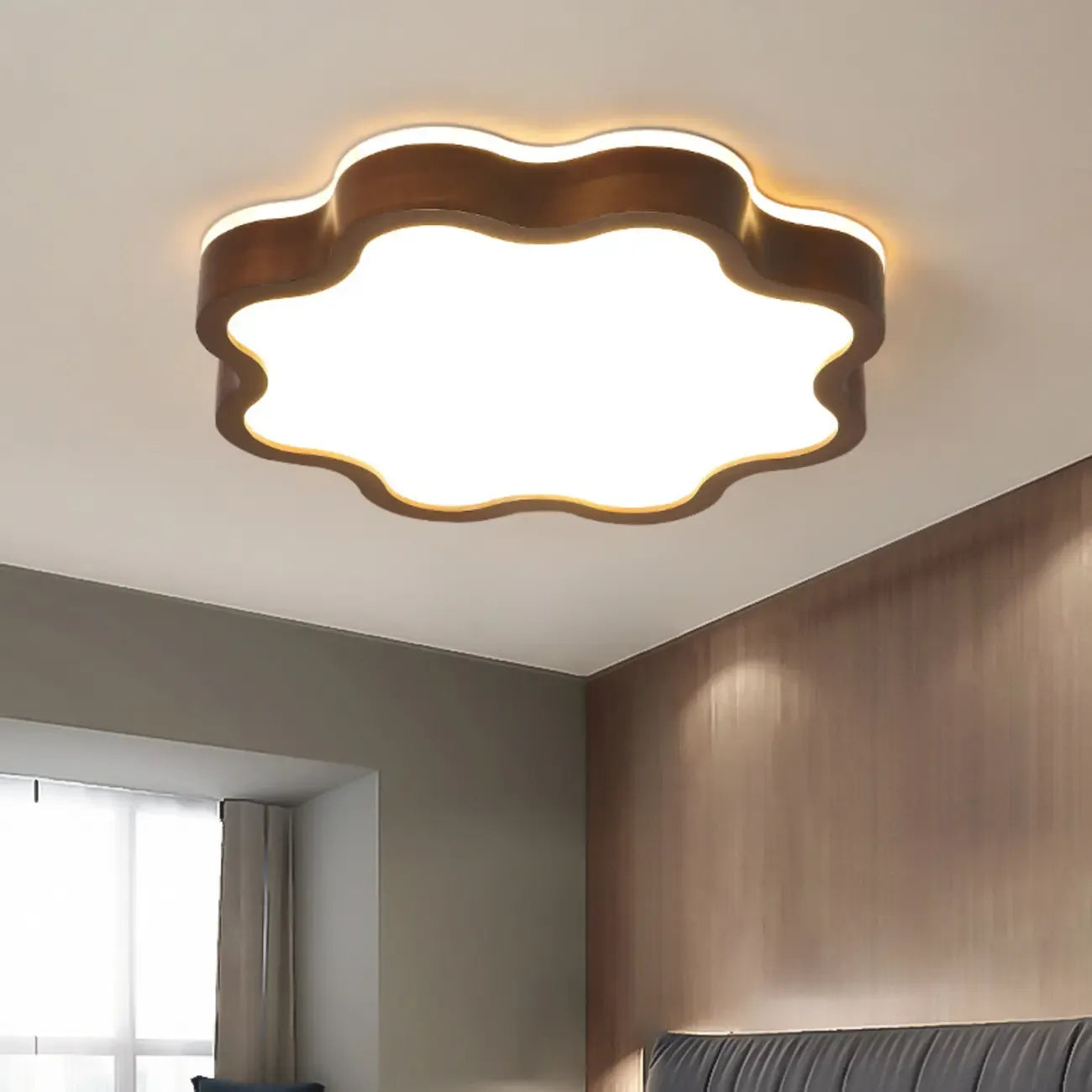 Plafonnier LED encastré en bois de noyer à motif floral