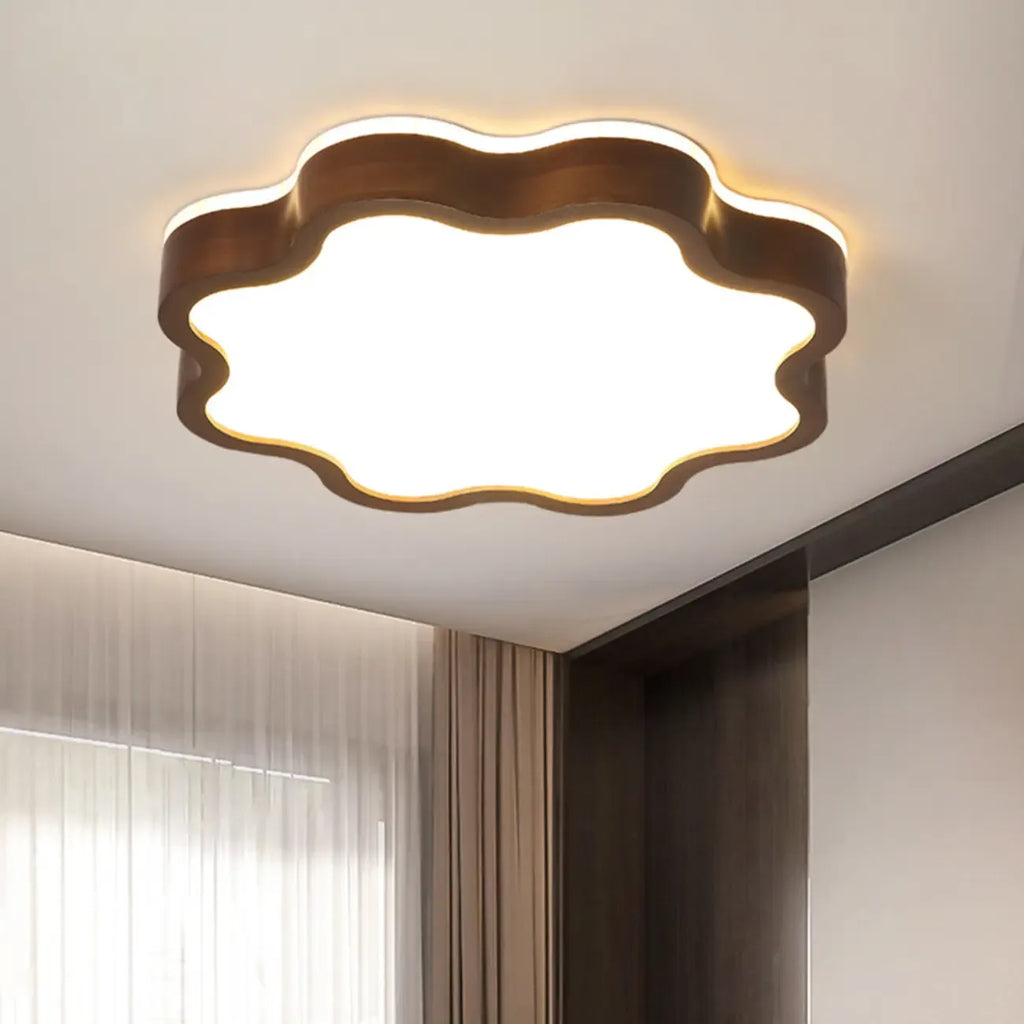 Plafonnier LED encastré en bois de noyer à motif floral