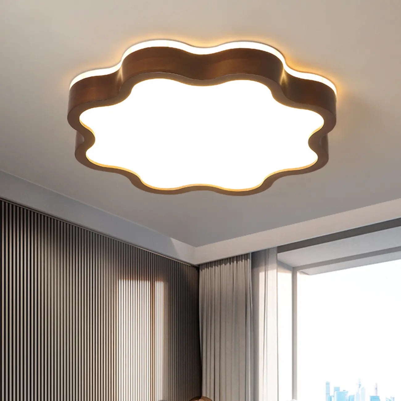 Plafonnier LED encastré en bois de noyer à motif floral