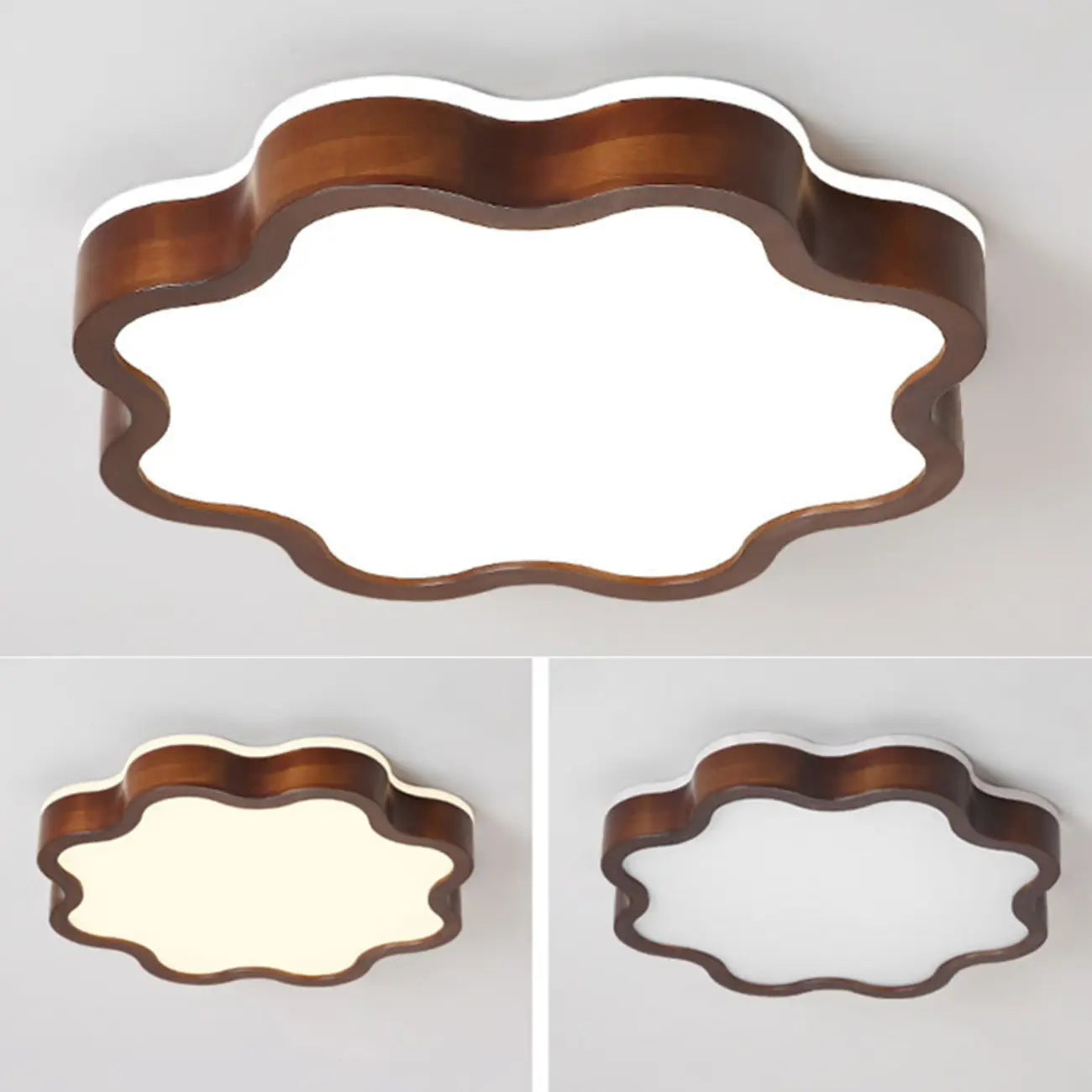 Plafonnier LED encastré en bois de noyer à motif floral
