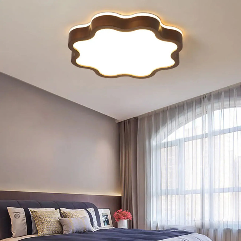 Plafonnier LED encastré en bois de noyer à motif floral