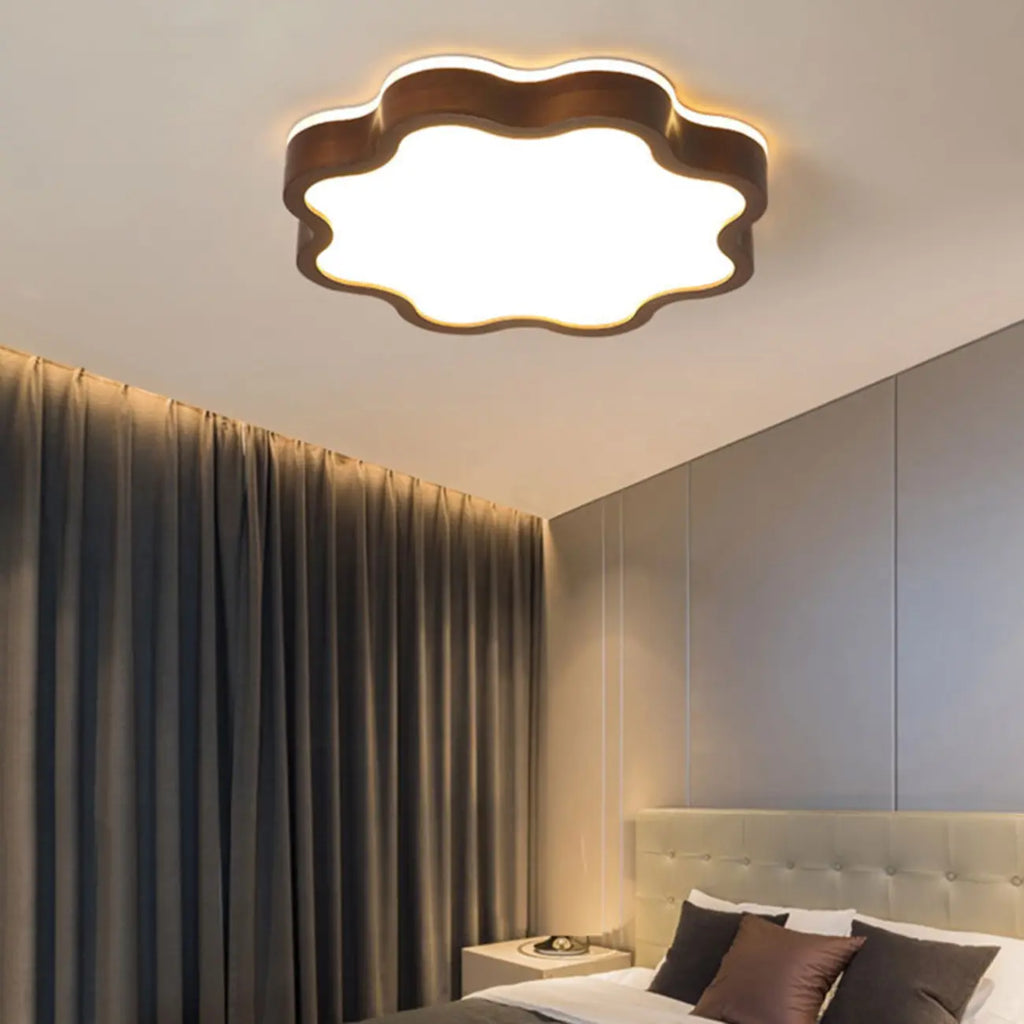 Plafonnier LED encastré en bois de noyer à motif floral
