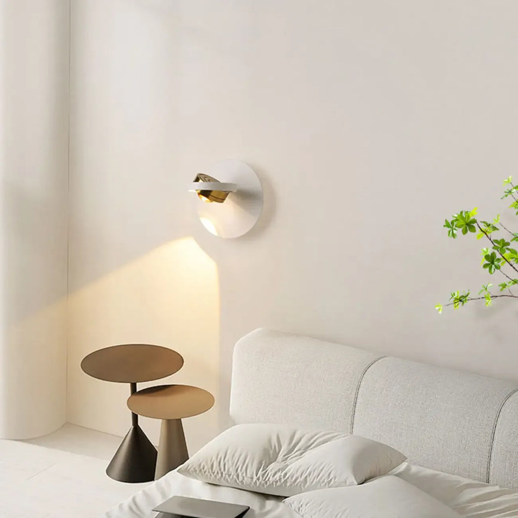 Lampada da parete rotonda in metallo con vetro trasparente e rotazione a 360°