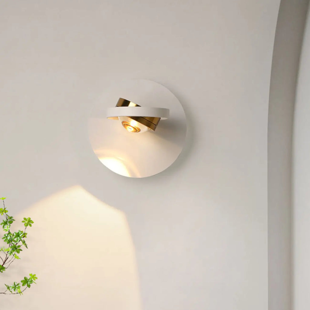 Lampada da parete rotonda in metallo con vetro trasparente e rotazione a 360°