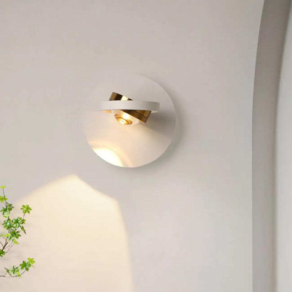 Lampada da parete rotonda in metallo con vetro trasparente e rotazione a 360°