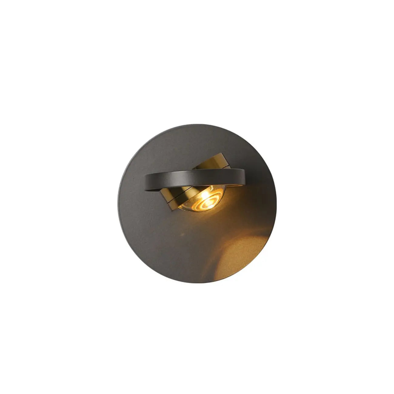 Lampada da parete rotonda in metallo con vetro trasparente e rotazione a 360°
