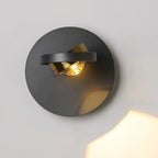 Lampada da parete rotonda in metallo con vetro trasparente e rotazione a 360°