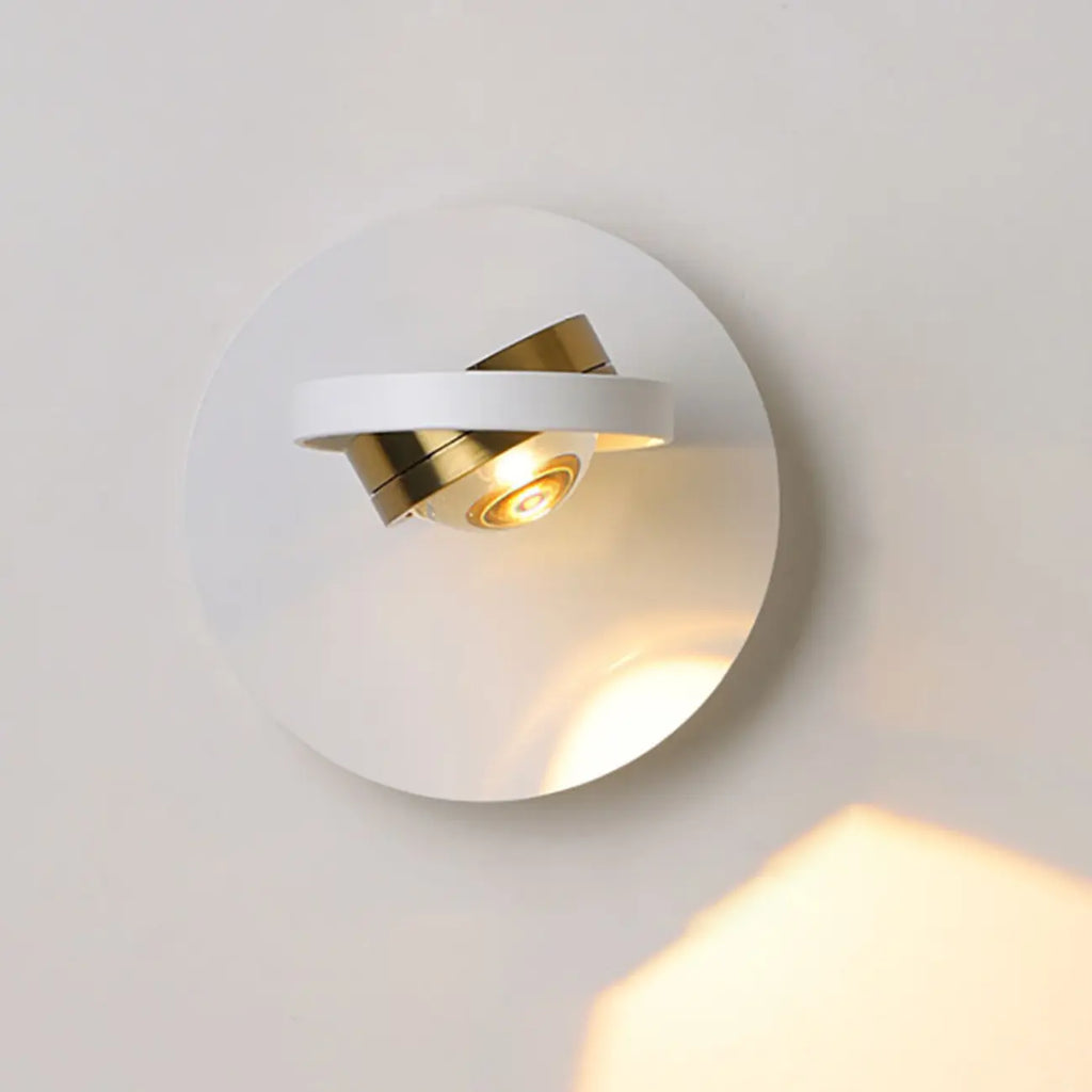 Lampada da parete rotonda in metallo con vetro trasparente e rotazione a 360°